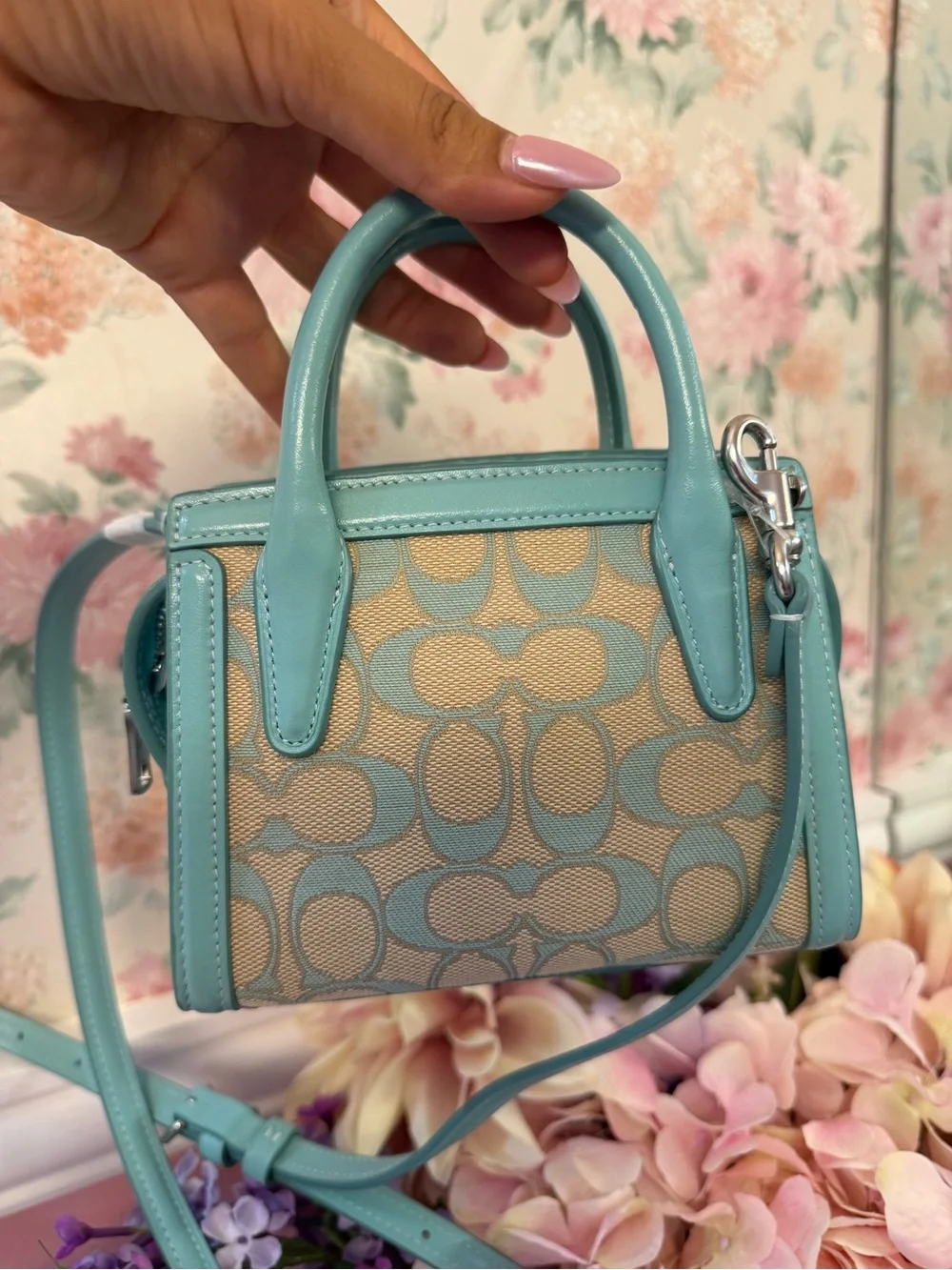 COACH Turquoise Mini Signature Canvas Crossbody Satchel